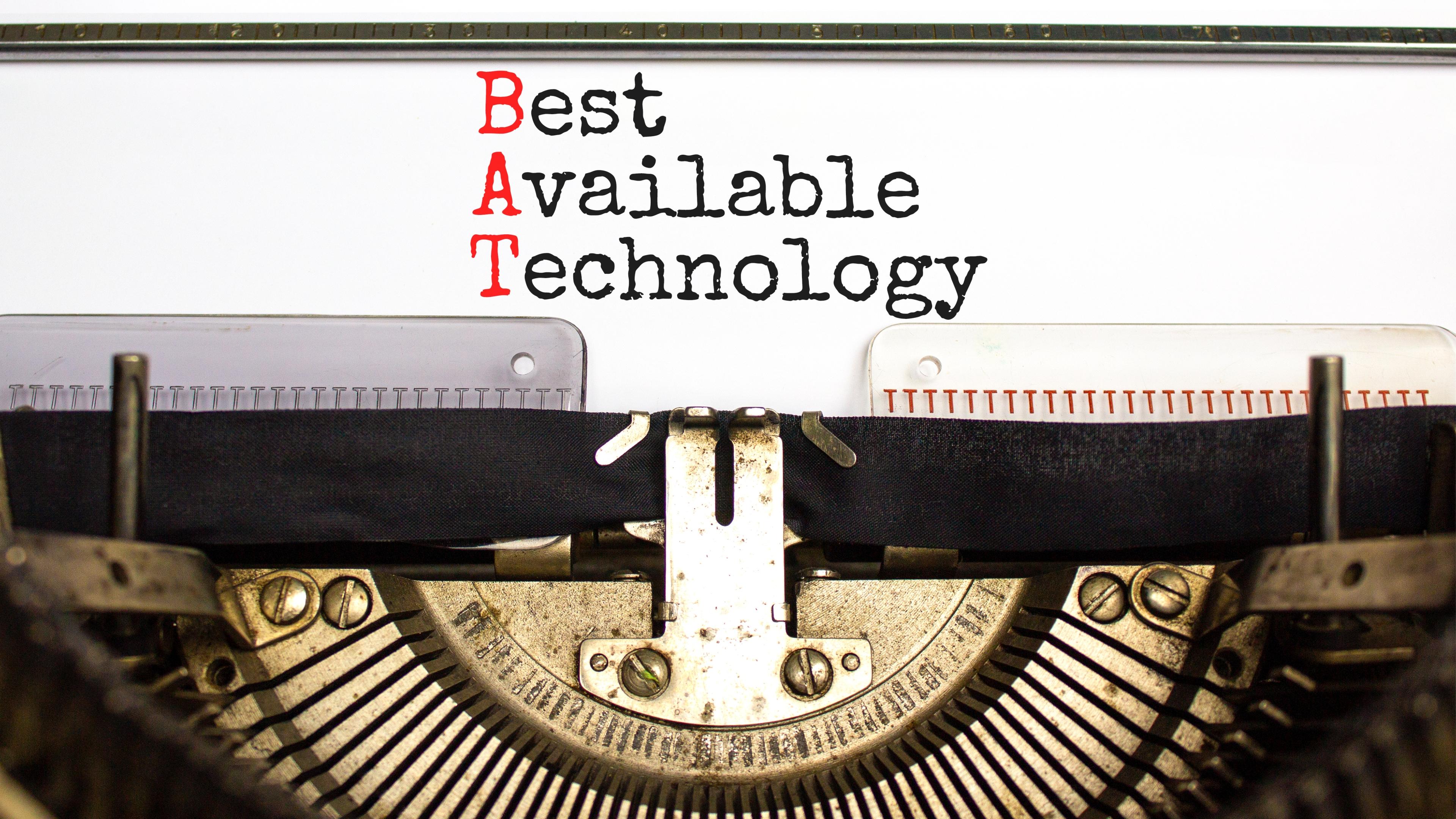 Schreibmaschinenseite mit Text "Best Available Technology"