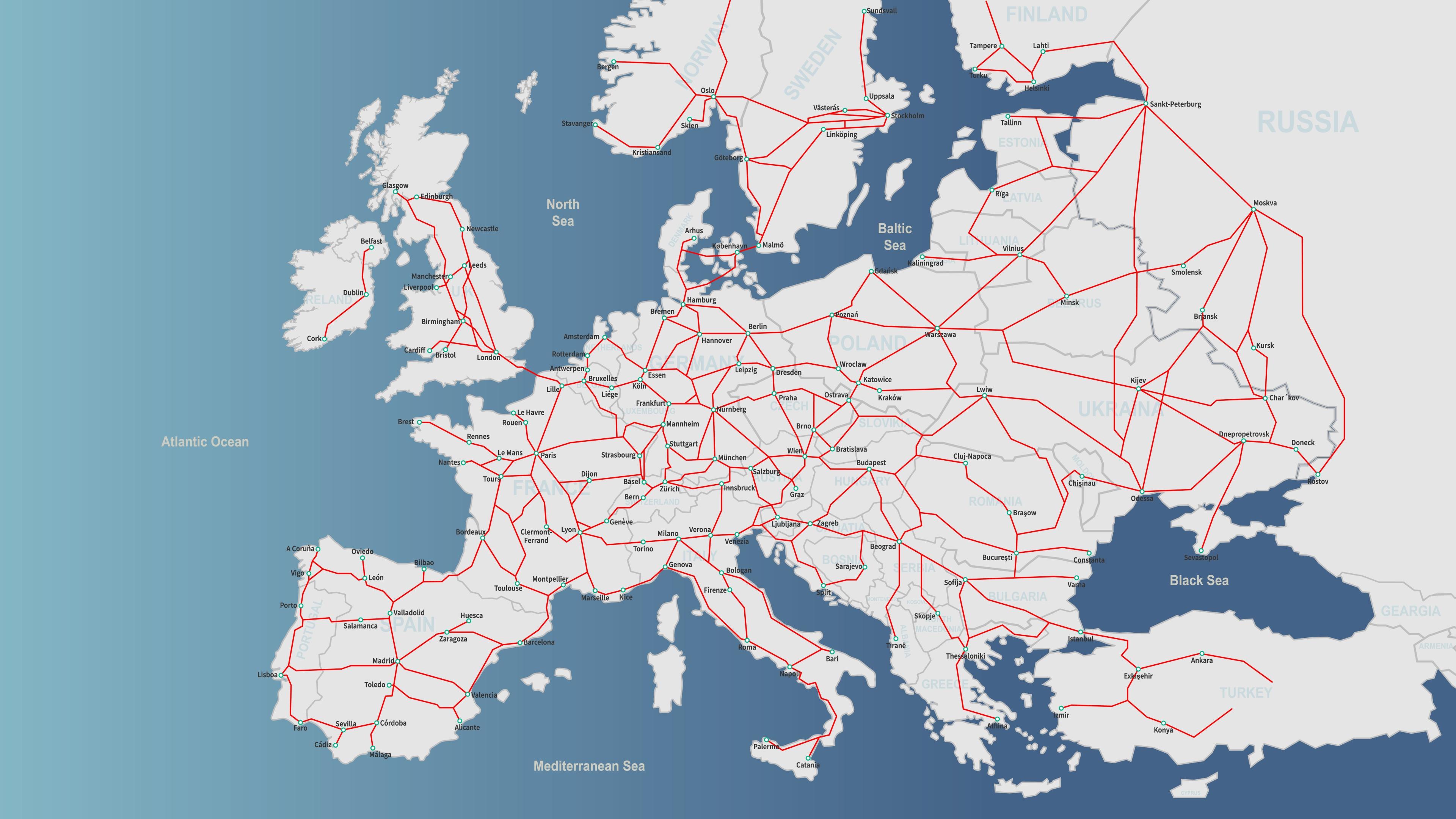 Illustration europäisches Schienenverkehrsnetz