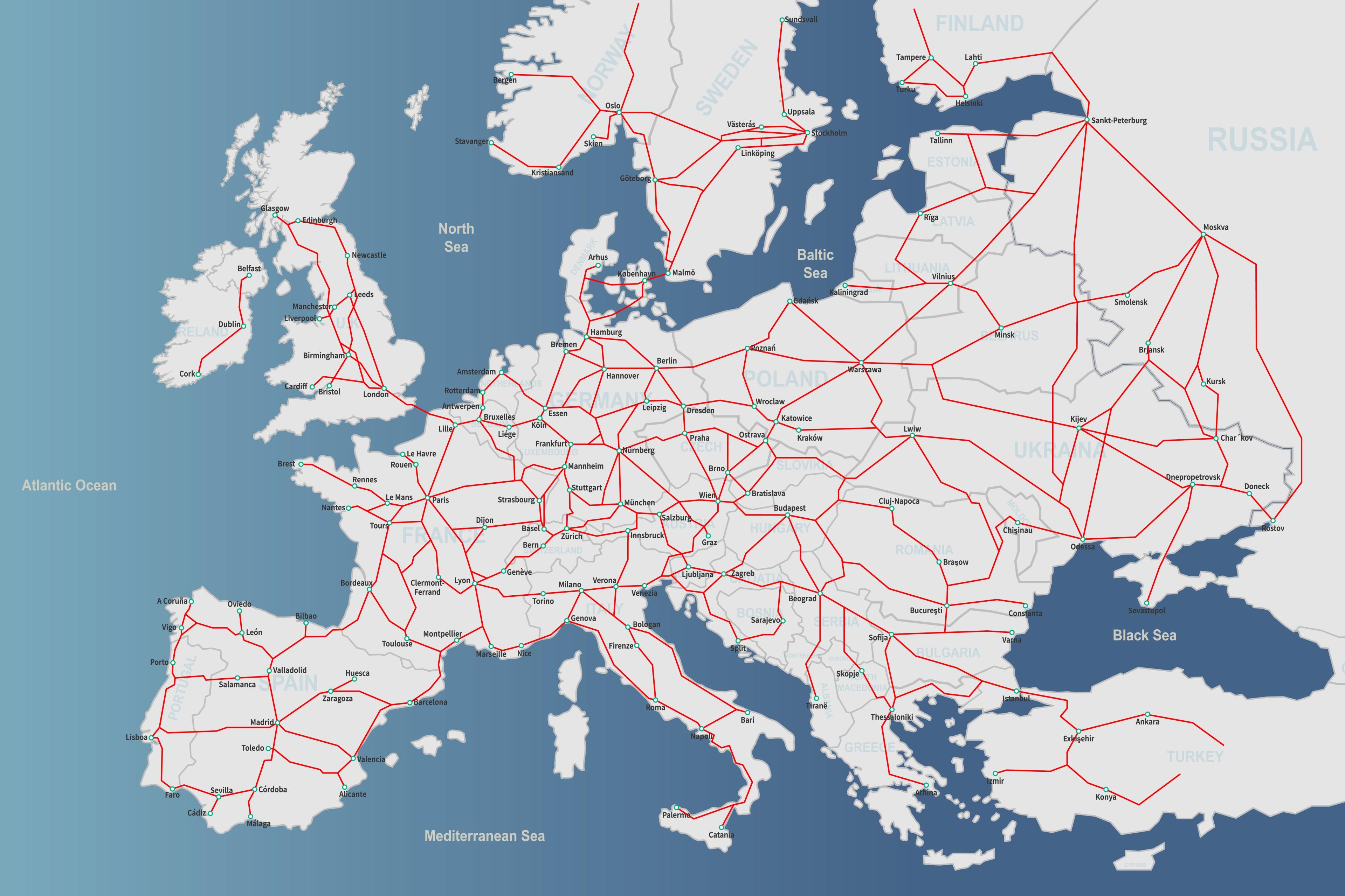Illustration europäisches Schienenverkehrsnetz